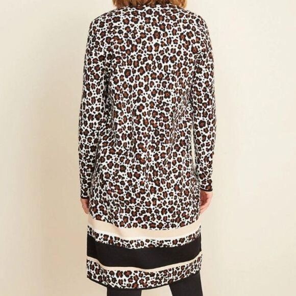 Ann Taylor Animal Print Colorblock Open Front Long Cardigan Tailored Fit Medium - Picture 2 of 6